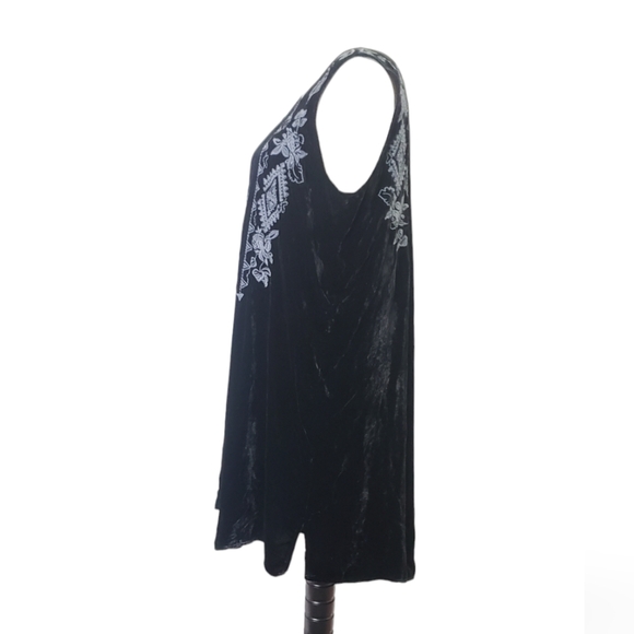 Johnny Was JWLA Black Velvet Boho Embroidered Silk Blend Pintucked Dress - Picture 4 of 12